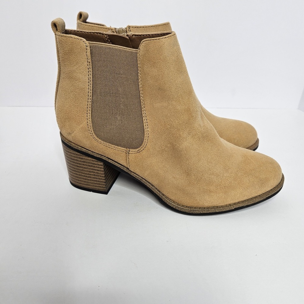 White Mountain Khaki Booties 8.5 Heel 2.5" Suade Material Zipper Closure Boots